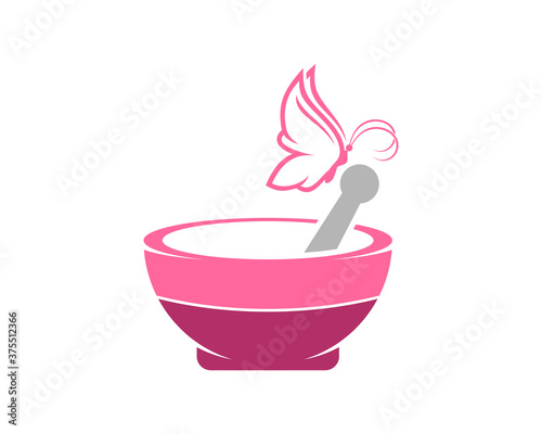 Beauty treatment logo with mortar and pestle