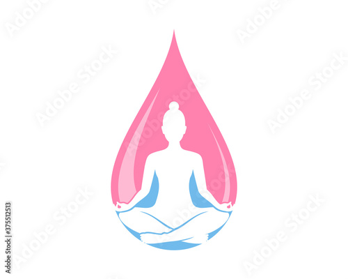 Pink liquid droplet with woman meditation inside