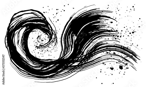 波　波しぶき　手書きの毛筆イラスト