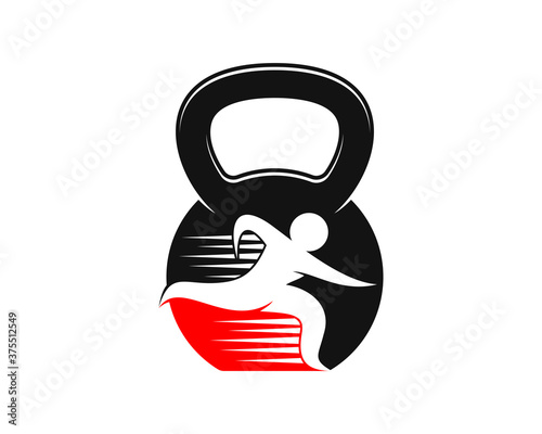 Running people inside the fitness kettle bell