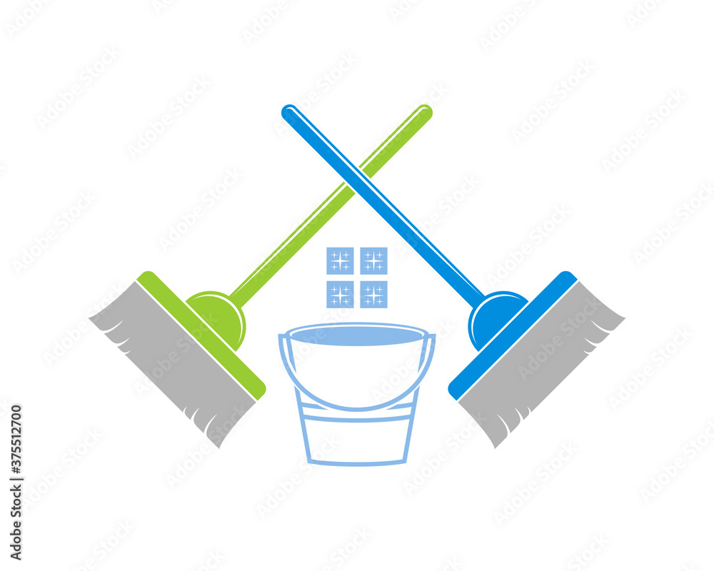 Crossed mop with cleaning home Crossed mop with cleaning home