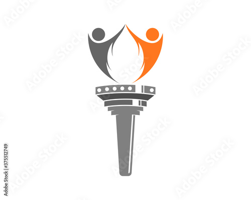 Torch fire with success people on top