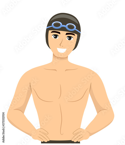 Teen Guy Swimmer Swim Cap Goggles Illustration