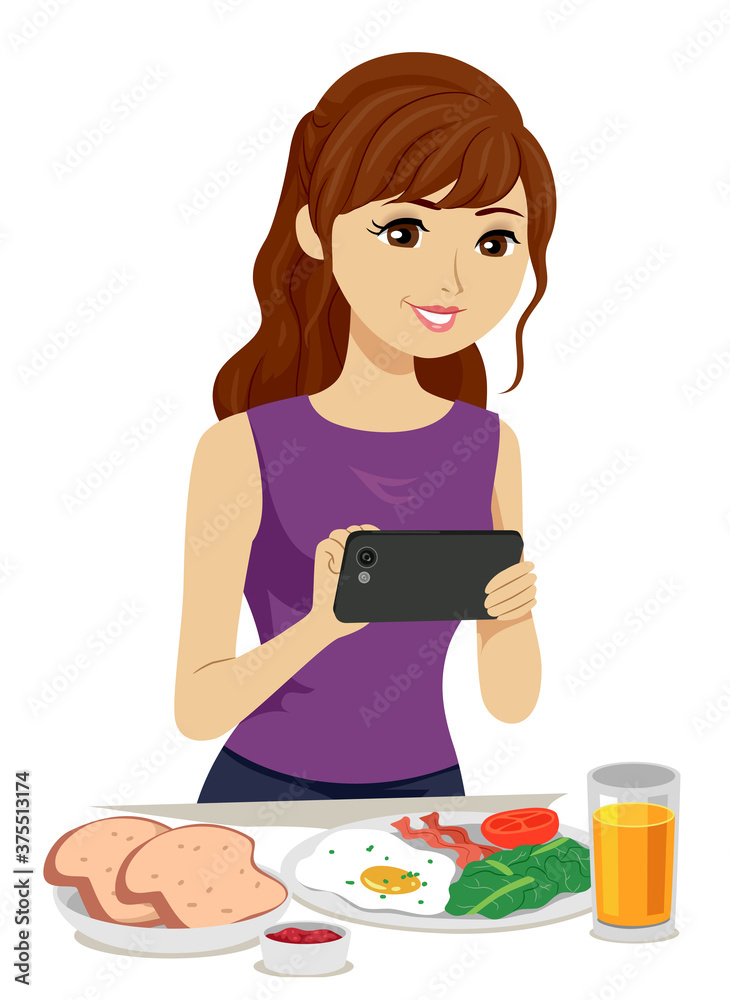 Teen Girl Take Pictures Food Log Illustration Teen Girl Take Pictures Food Log Illustration
