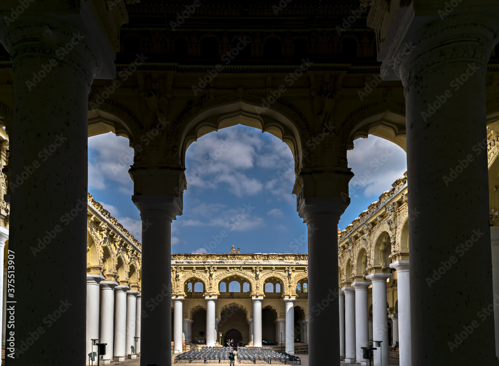 Interior view of 1636 built Nayakkar palace,with beautiful arched columns.