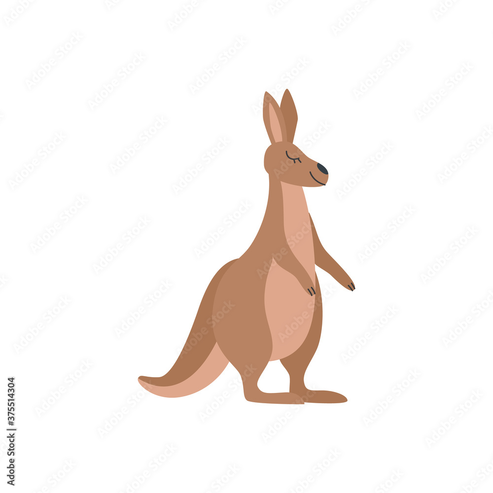 Cute cartoon kangaroo smiling with closed eyes, isolated illustration Cute cartoon kangaroo smiling with closed eyes, isolated illustration