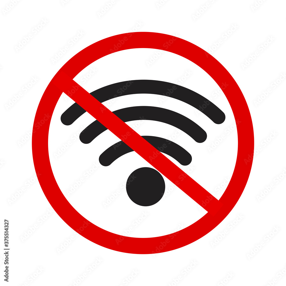 Vector wifa icon. Prohibition of the use of wai fay. Jamming the wireless connection. Wi-Fi coverage loss symbol. Vector illustration. Stock image. Vector wifa icon. Prohibition of the use of wai fay. Jamming the wireless connection. Wi-Fi coverage loss symbol. Vector illustration. Stock image.