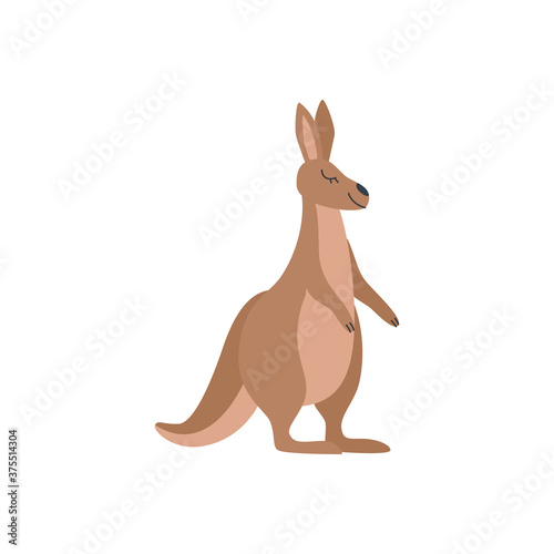 Cute cartoon kangaroo smiling with closed eyes, isolated illustration