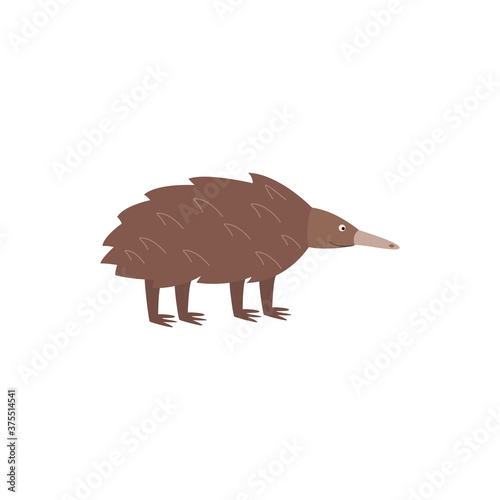 Cartoon echidna - brown Australian wildlife animal from side view