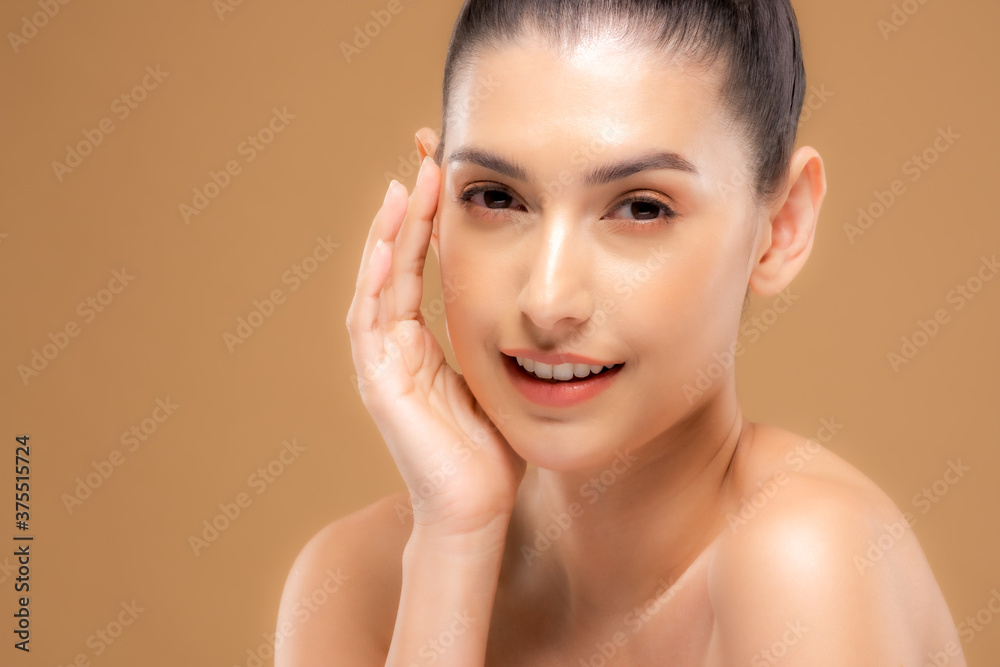 Beautiful woman with good skin taking pictures of face with hands, beautiful portrait and spa. Happy smiling face Beautiful woman with good skin taking pictures of face with hands, beautiful portrait and spa. Happy smiling face