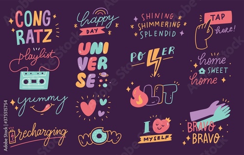 Hand drawn social media stickers set 