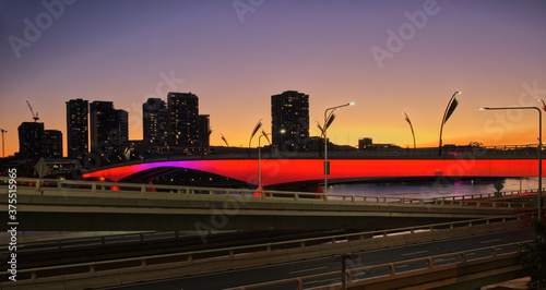 Brisbane City skyline sunset river bridge skyscrapers 