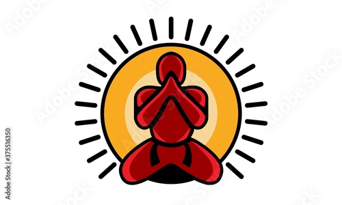 Martial Artist Silhouette in Meditation Position with Sun Burst in Background
