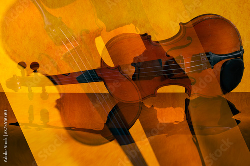 Abstract collage with violin made using double exposure