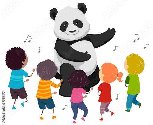 Stickman Kids Panda Mascot ...