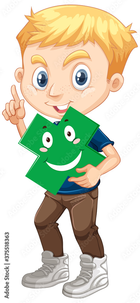 Cute young boy cartoon character holding math shape Cute young boy cartoon character holding math shape