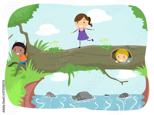 Stickman Kids Tree Trunk Br...
