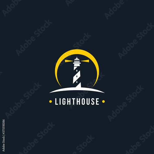 lighthouse logo illustration white black