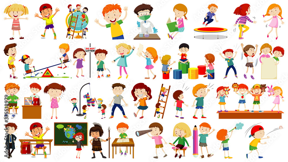 Set of cute kids cartoon character