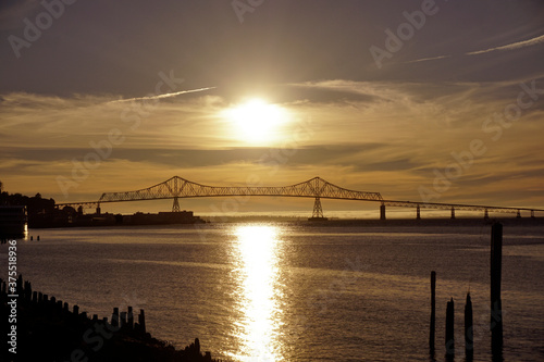 Evening sun of the Astoria-Megler bridge over the Columbia river