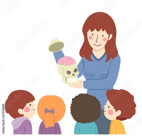 Kids Teacher Skull Brain Il...