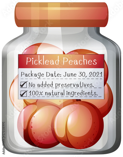 Pickled peaches preserve in glass jar