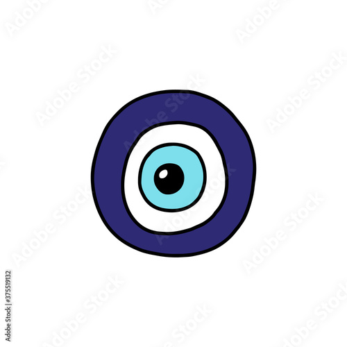 Blue eye of Fatima doodle icon - hamsa amulet element for evil protection