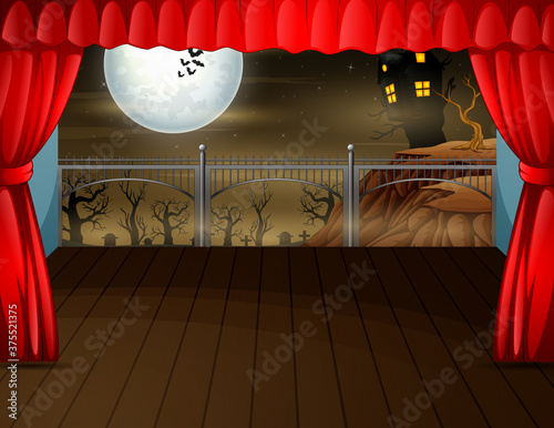 Halloween night background concept on stage illustration