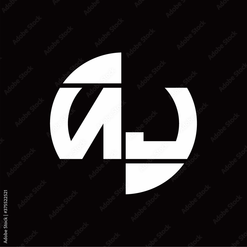 NJ Logo monogram with slice circle shape rotate design template NJ Logo monogram with slice circle shape rotate design template