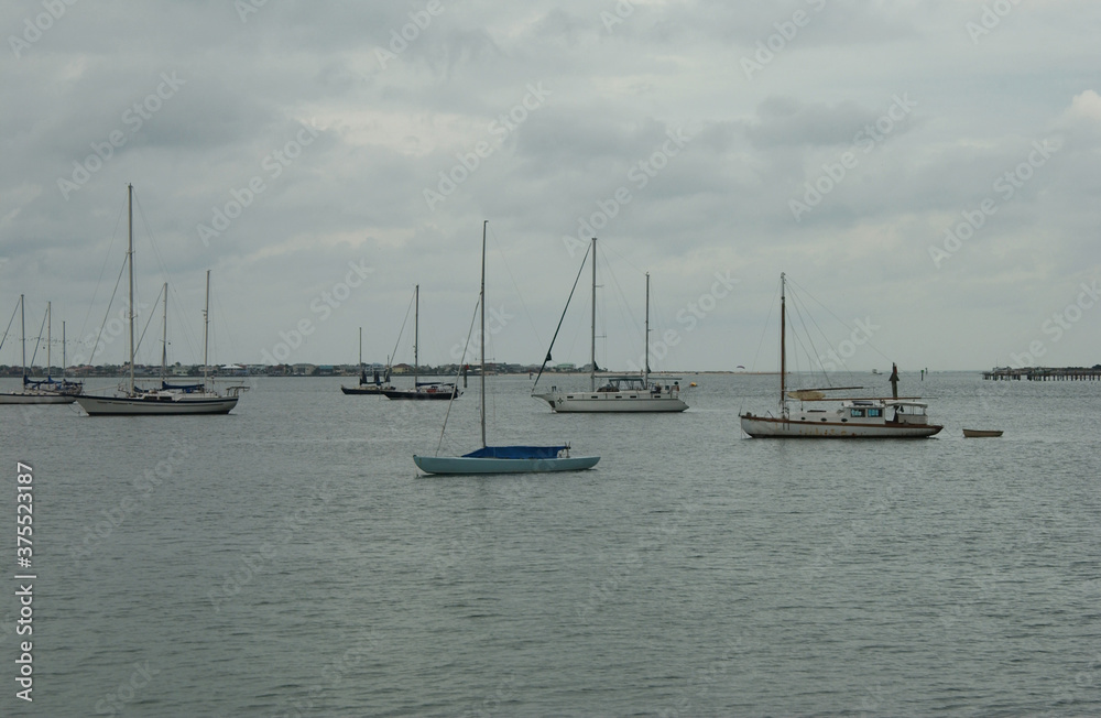 Boats anchored off St Augustine Florida 
