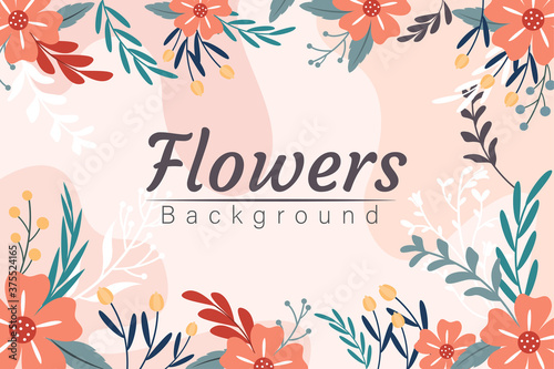 tropical Flower and leaves frame background design