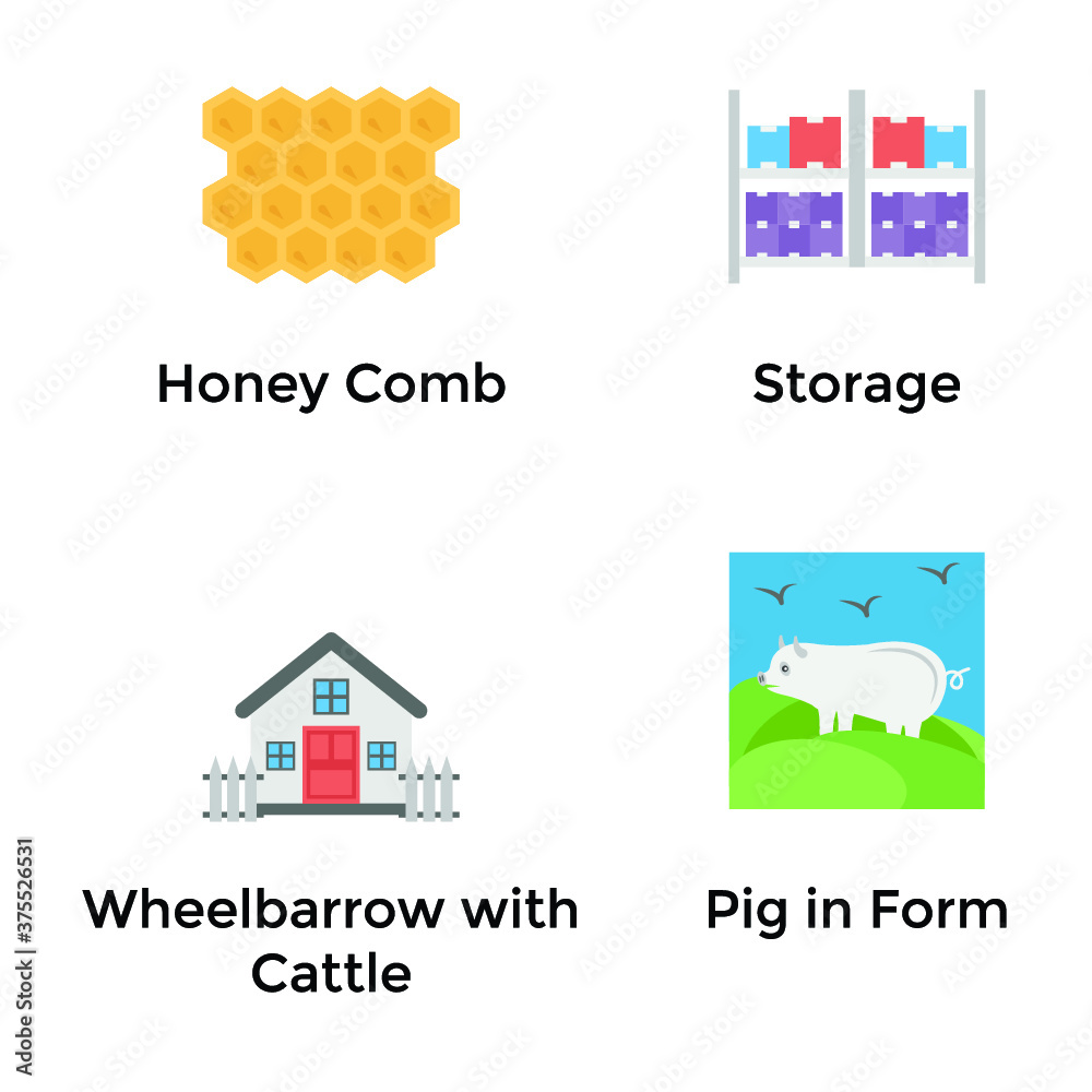 Agriculture Farm Flat Icons Set