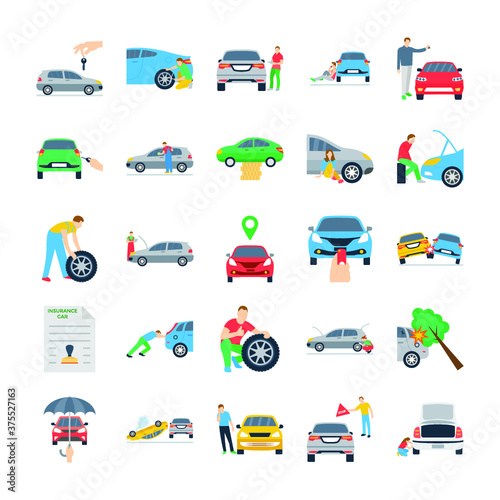 Car Insurance Flat Icons Set 