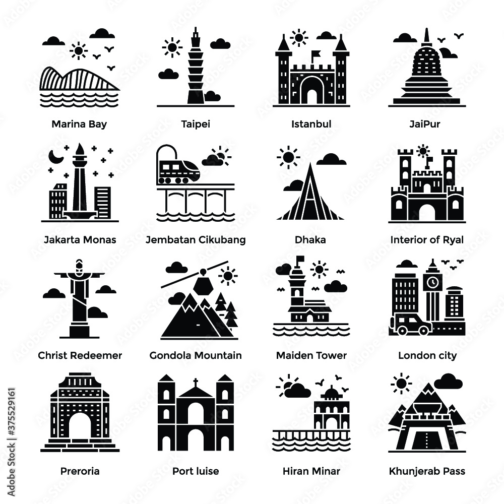 Travel and Landmarks Solid Icons Pack 