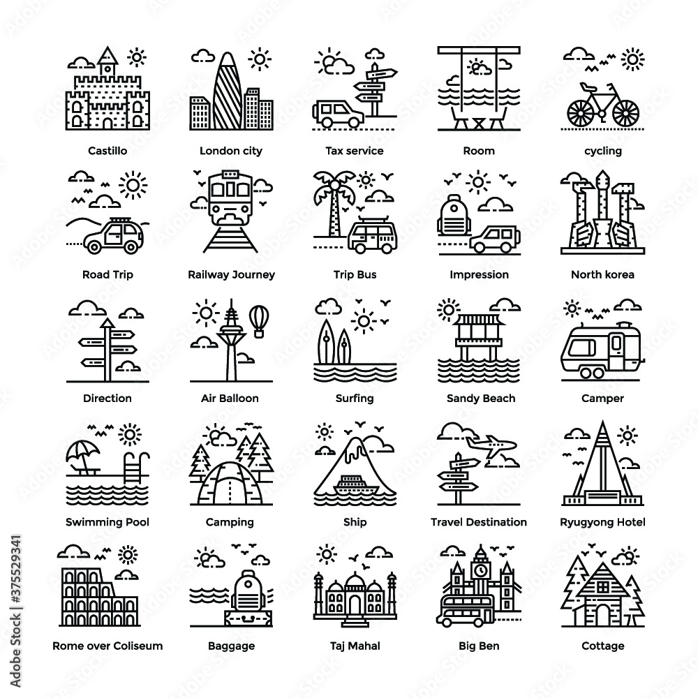 Tourism Line Icons Set Tourism Line Icons Set