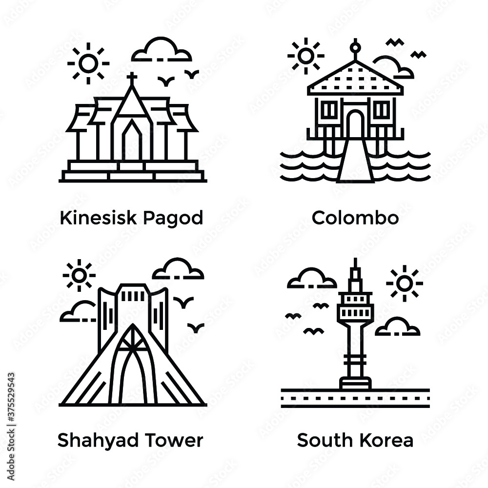 Travel and Landmarks line Icons Set