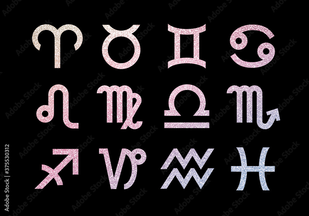 12星座 星占い 記号 アイコン セット イラスト 黒背景 Ilustracion De Stock Adobe Stock
