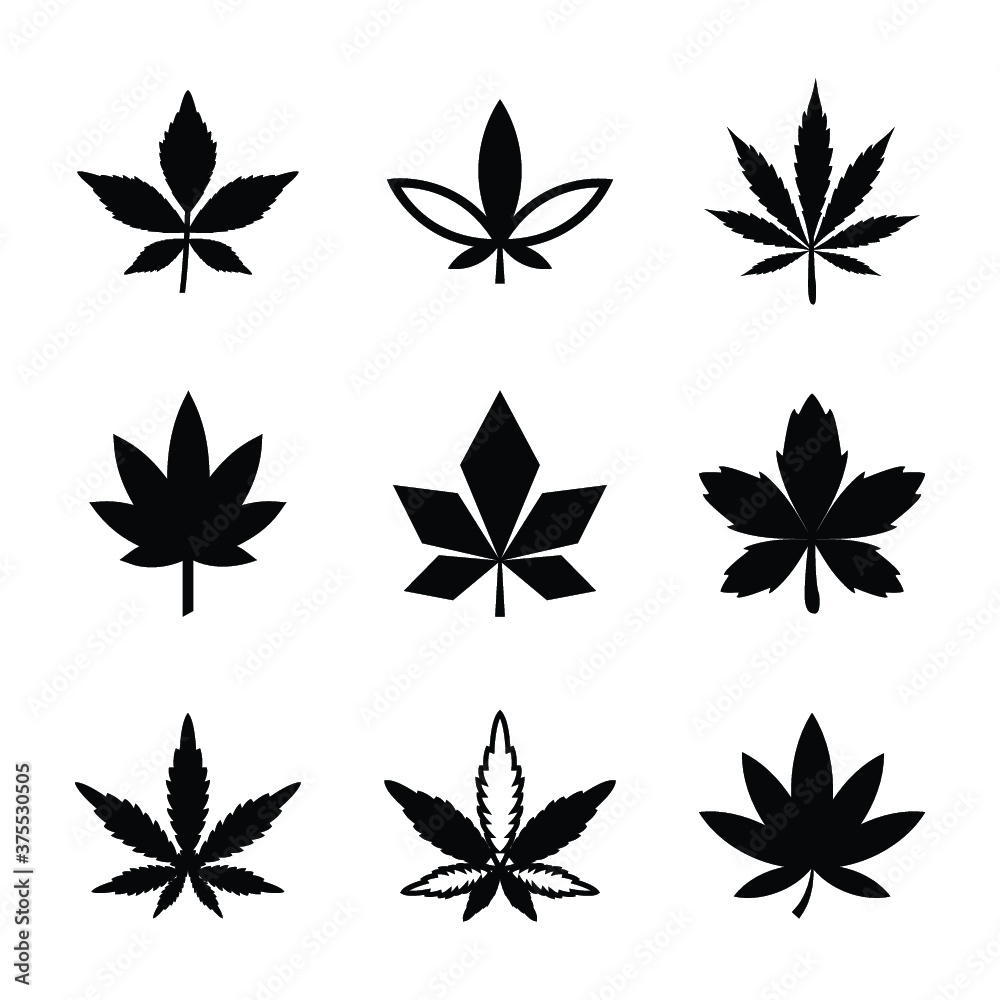 Weed, Marijuana, and Pot Leave Line and Glyph Vectors Set Weed, Marijuana, and Pot Leave Line and Glyph Vectors Set