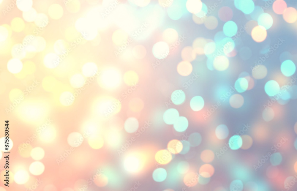 Fototapeta premium Golden blue bokeh blurred texture. Confetti empty background. Glitter defocused illustration. New Year holiday abstract template.