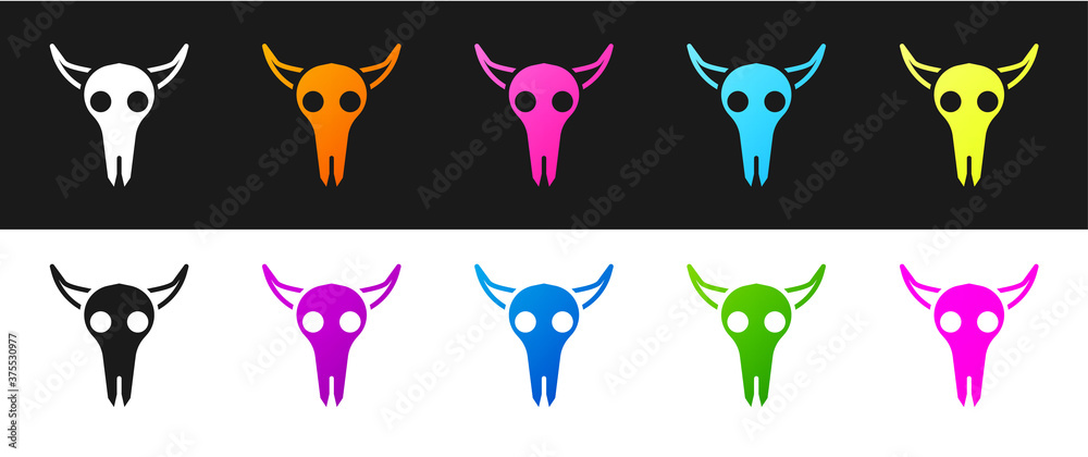 Set Buffalo skull icon isolated on black and white background. Vector Illustration. Set Buffalo skull icon isolated on black and white background. Vector Illustration.