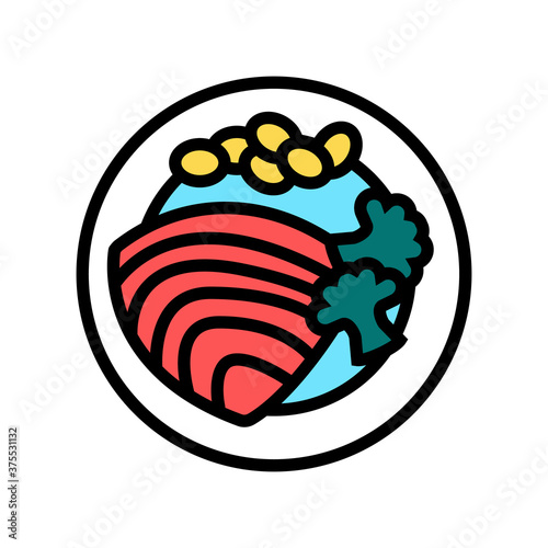 tuna fish dish with vegetables color icon vector. tuna fish dish with vegetables sign. isolated symbol illustration