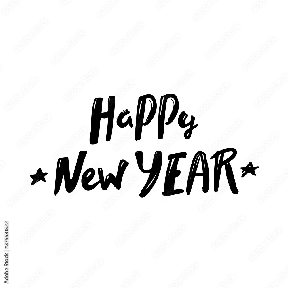 Fototapeta premium Happy New Year. lettering typographic text isolated black on white background. Vector greeting card design template for winter holidays