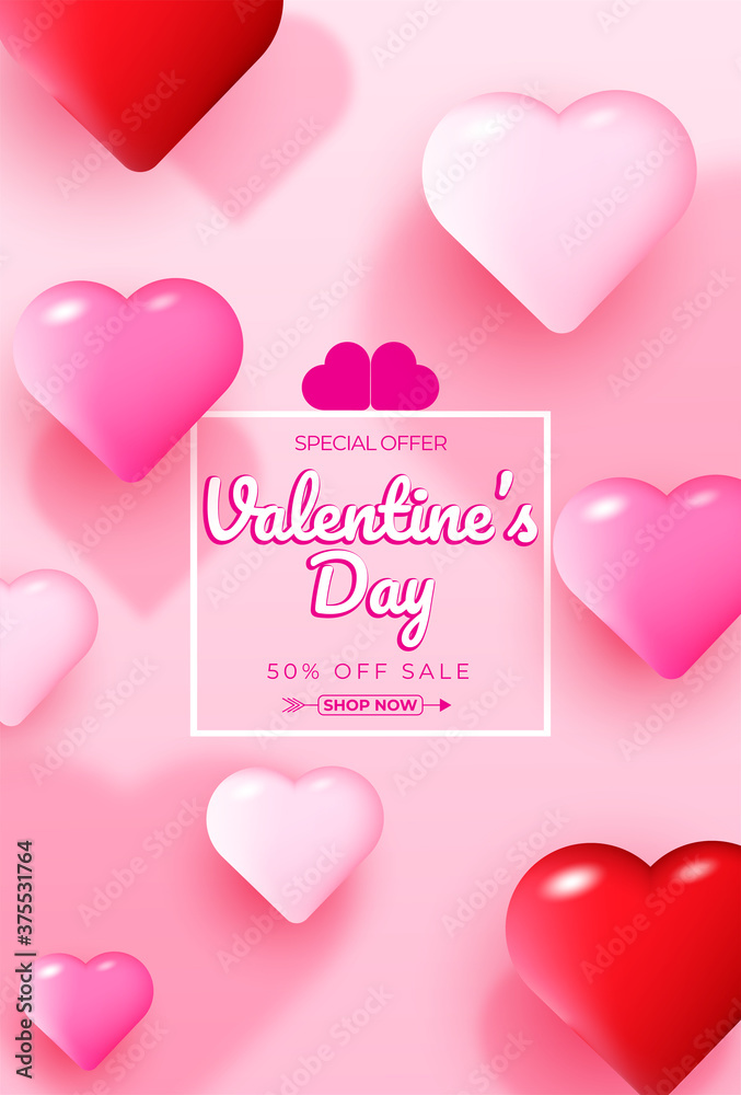 Valentines day sale background with Heart Shaped Balloons. Vector illustration.Wallpaper.flyers, invitation, posters, brochure, banners.
