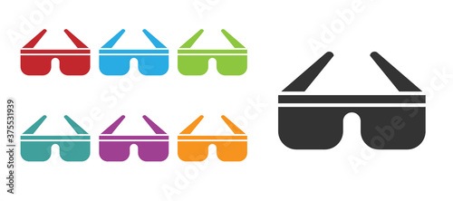 Black 3D cinema glasses icon isolated on white background. Set icons colorful. Vector Illustration.