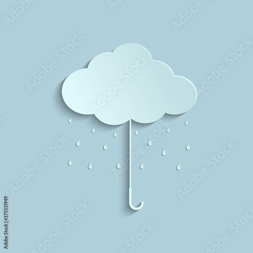 Umbrella-shaped and raindrop cloud design for the rainy season. paper cut and craft style. vector, illustration.