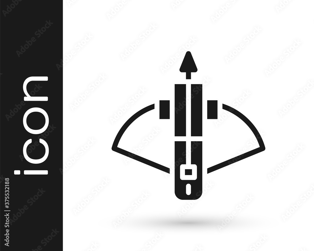 Black Battle crossbow with arrow icon isolated on white background. Vector.