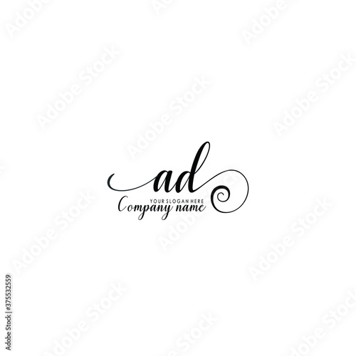 AD Initial handwriting logo template vector