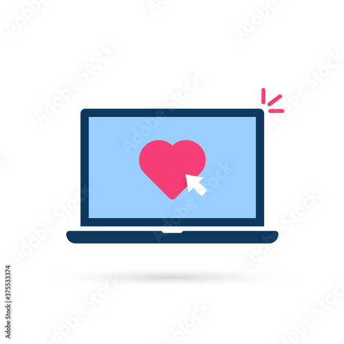 click on heart button with laptop