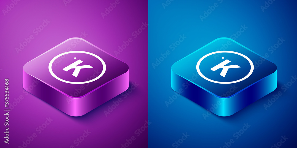 Isometric Kelvin icon isolated on blue and purple background. Square button. Vector. Isometric Kelvin icon isolated on blue and purple background. Square button. Vector.