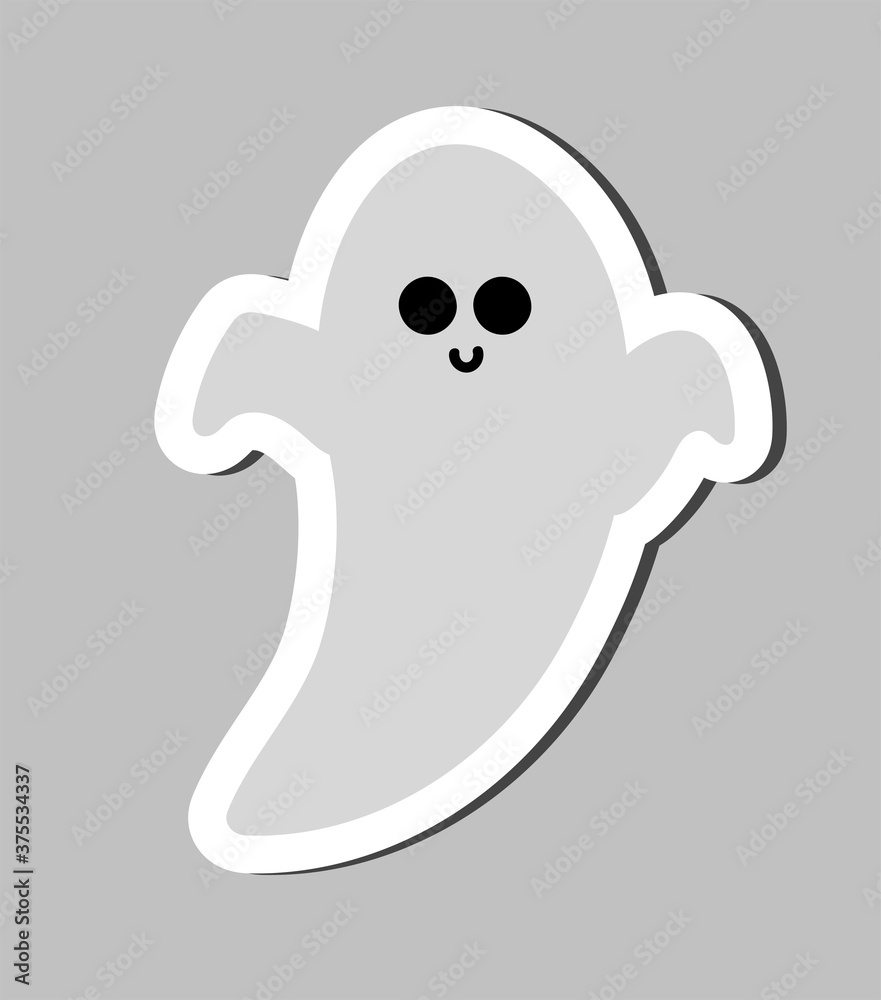Cute Halloween sticker of scarry day symbols. Funny cartoon ghost is on white background. Cute Halloween sticker of scarry day symbols. Funny cartoon ghost is on white background.